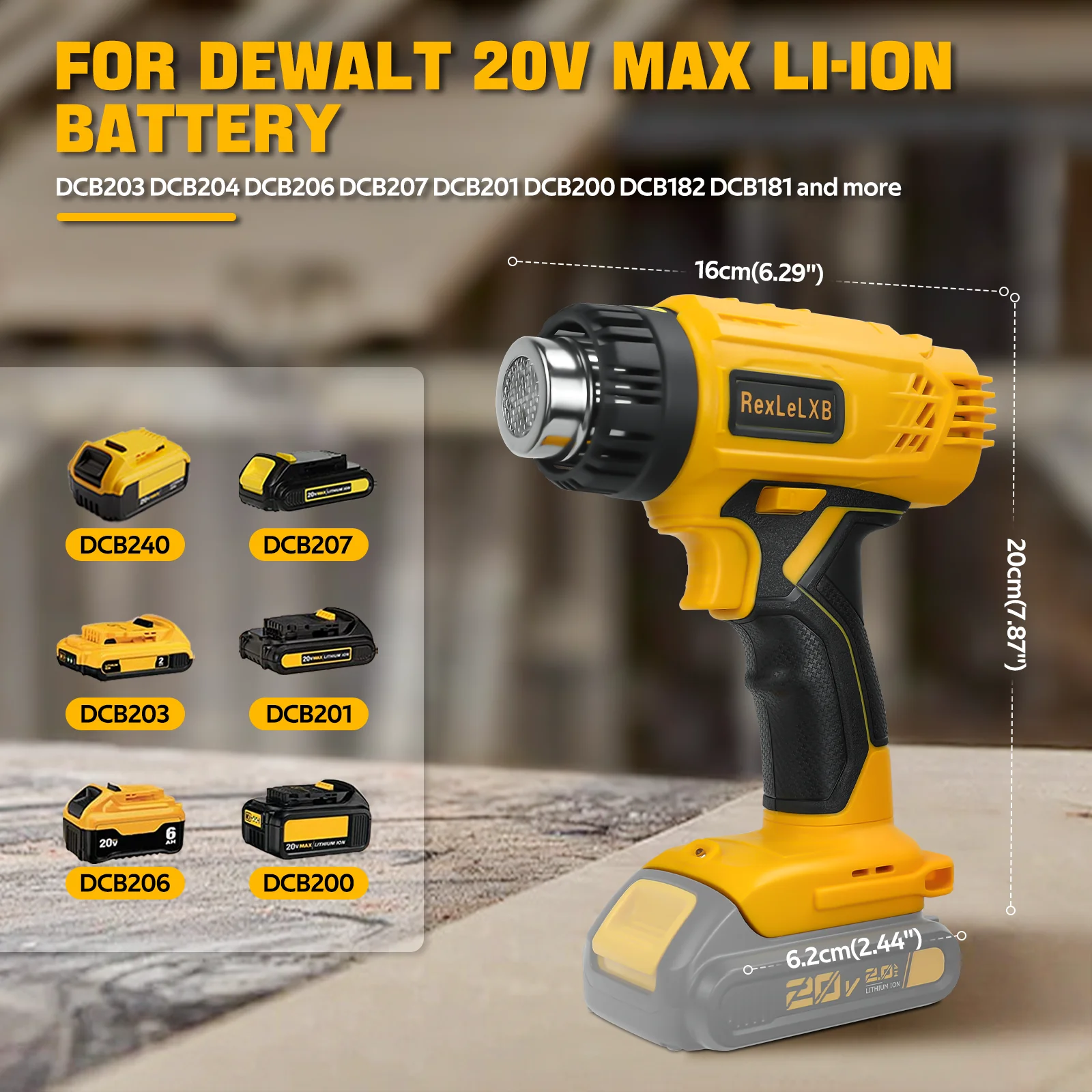 400W Cordless Heat Gun Electric Soldering Hot Air Gun 50℃-550℃ Fast Heating Shri
