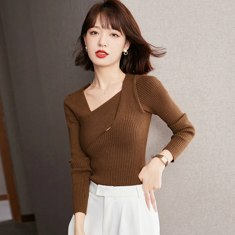 

Ladies Asymmetric Pullover Sweater Women Clothing Girls Autumn Casual Nice Knitwear Female Woman OL Sweaters BPy1482