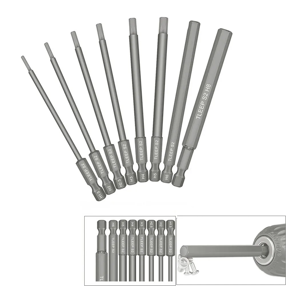 Magnetic Screwdriver Bit Set 8Pcs 1/4" Hex Shank Head Allen Wrench Screwdriver Socket Bit Metric