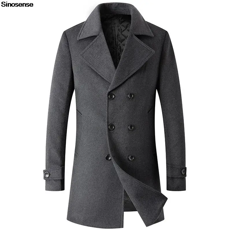 

Men's Winter Notched Collar Double Breasted Wool Blend Pea Coat Classic Woolen Long Trench Coat Business Jacket Outwear 3XL