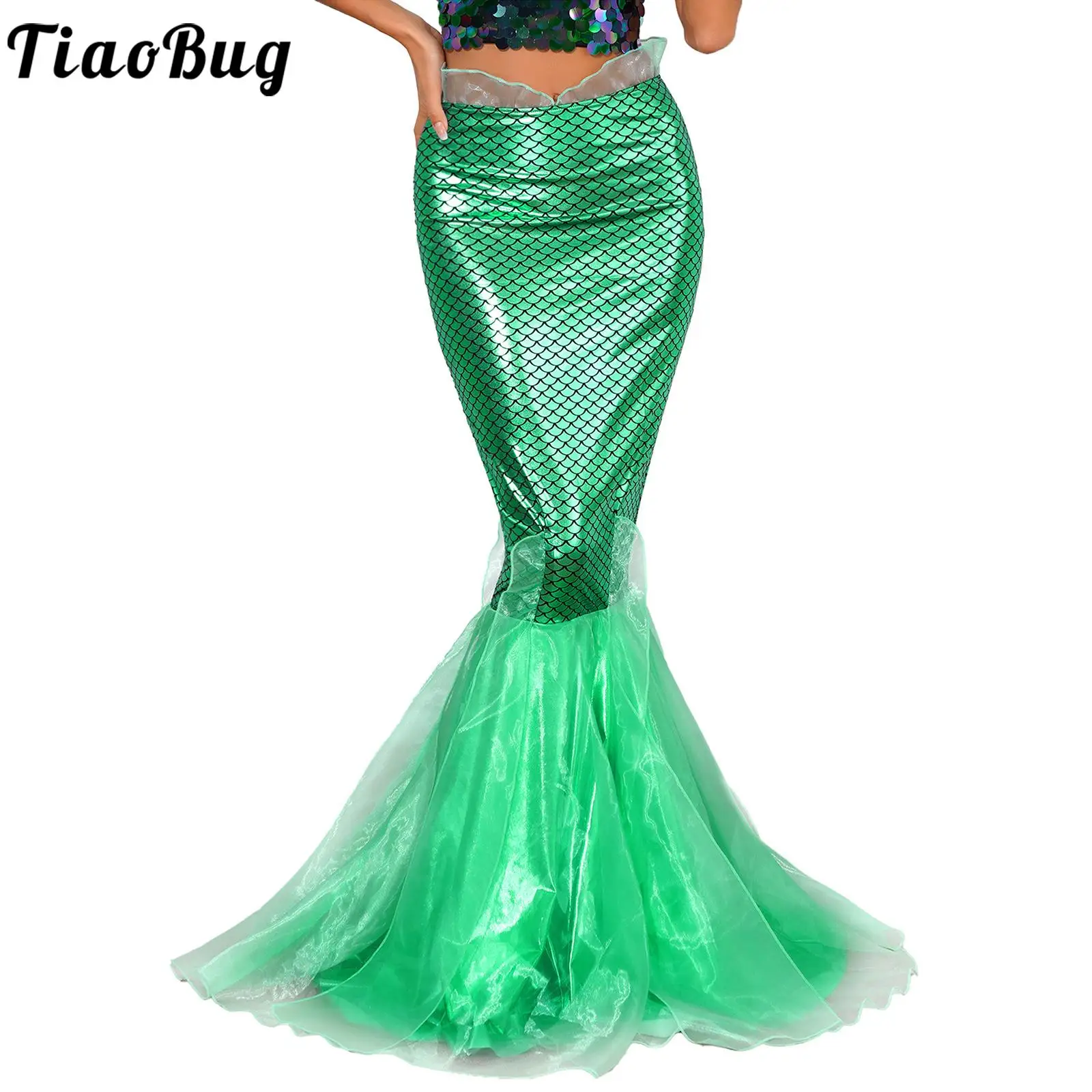 

Women Mermaid Tail Costume Skirt Fish Scale Print High Waist Hip Skirt Fancy Party Metallic Fishtail Long Maxi Skirts Role Play