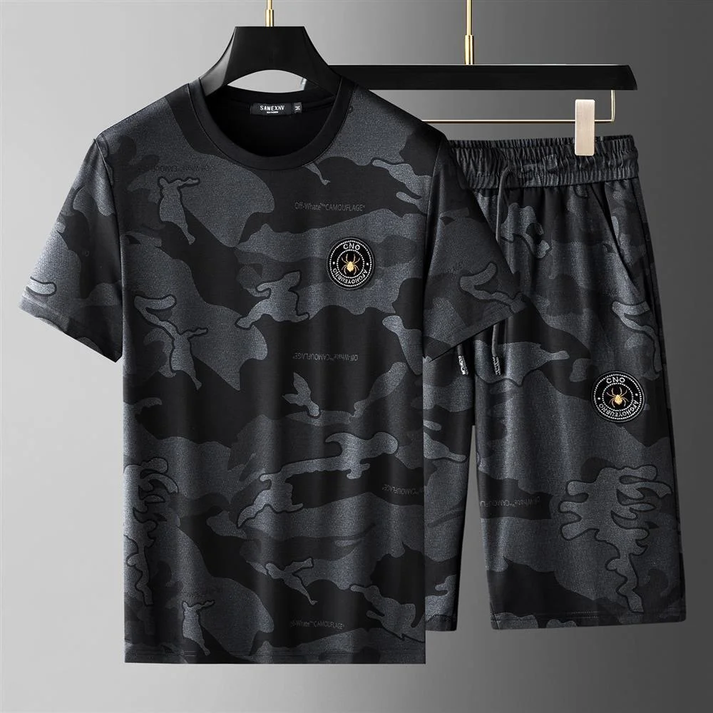 

Luxury brand camouflage shorts suit men's new summer fashion cool short sleeve casual sports two-piece set