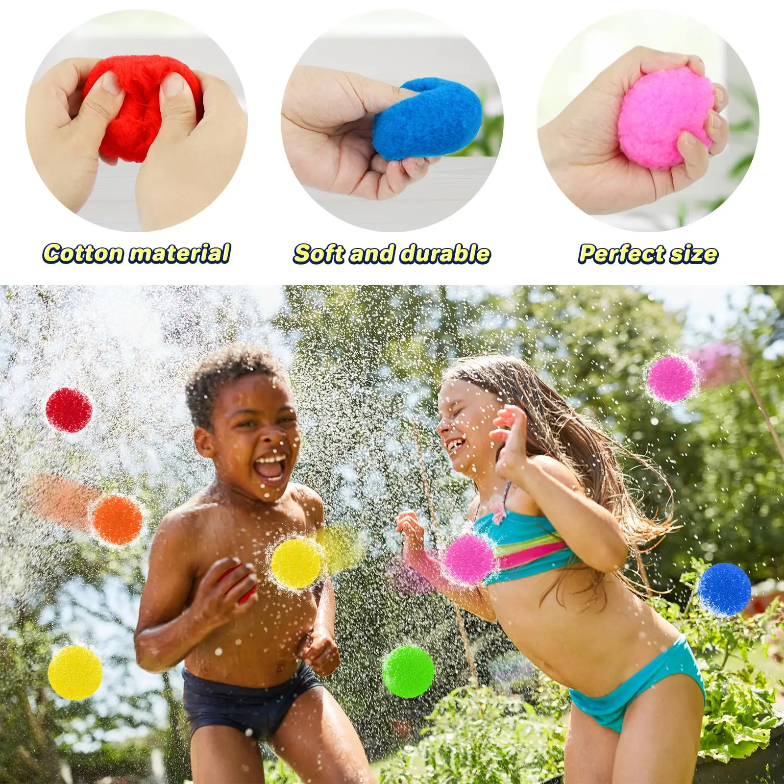 60 Pcs Cotton Water Balls Reusable Water Balloons for Kids Outdoor Games Toy Summer Water Bombs Play Splash Balls for Pool Beach 5