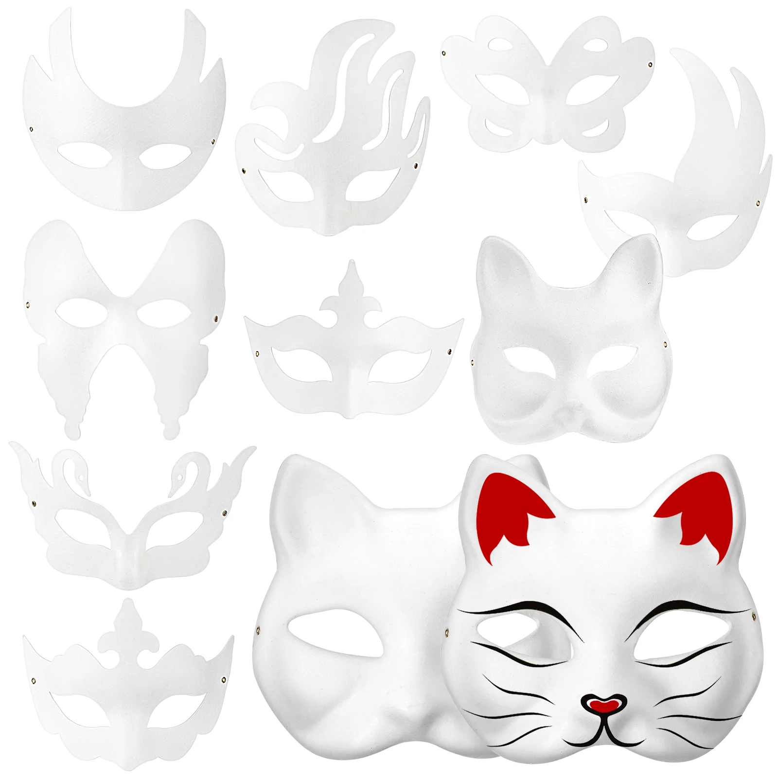 

20Pcs Paper Mache Masks Diy Masquerade Masks Half Face White Craft Masks Paintable Cat Masks Therian Halloween Blank