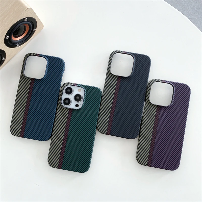 iPhone 16 15 14 Plus 13 12 11 Pro Max 미니 충격 방지 열 방출 Retro Capa 용 고급 탄소 섬유 패턴 프레임리스 케이스