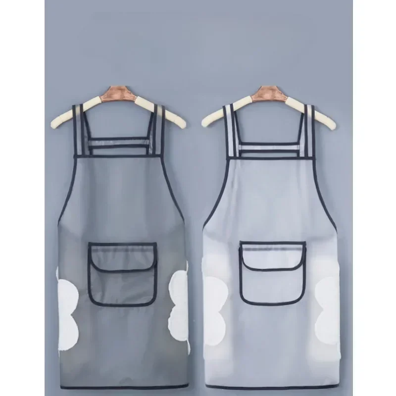 

Kitchen Apron Waterproof Transparent Ladies Men Home Aprons Wipeable Oil Resistant Baking Accessories BBQ Restaurant Cafe Aprons