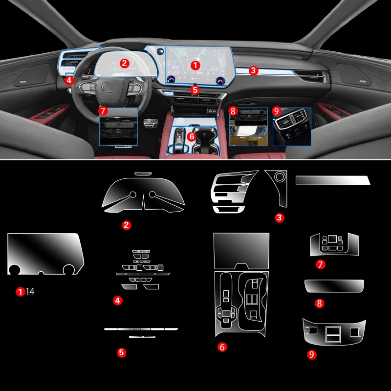 

For Lexus RX RX300 RX350 RX450 2023 TPU Transparent Film Interior Sticker Center Console Gear Navigator Panel Car Accessories