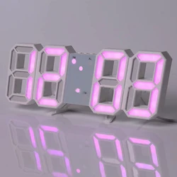 Enhanced Modern 3D LED Digital Wall Clock with Large Display and Remote Control (Clock - Pink Light)