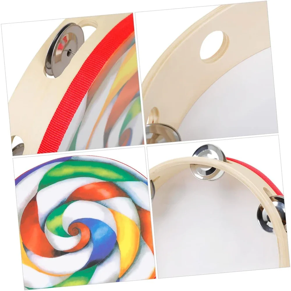 8/10-inch Lollipop Single Row Hand Rattle Drum Sound Clear Tambourine With Cymbals Rattle Drum For Karaoke Party