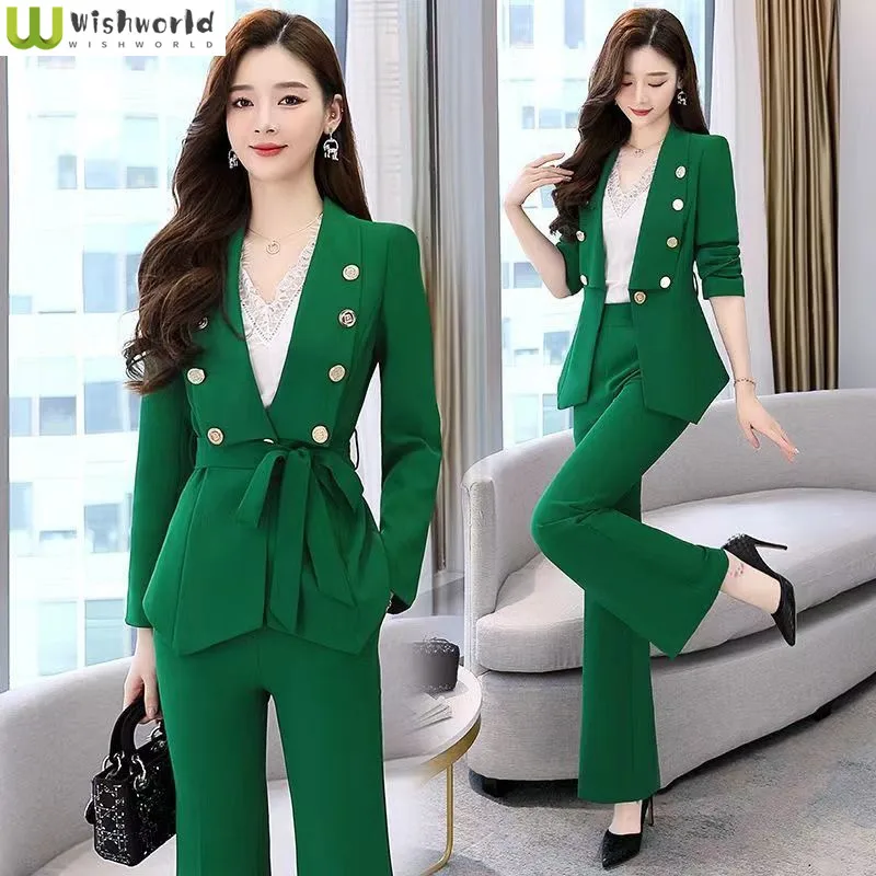 

Fashion and Leisure Professional Women's Suit 2022 Korean Spring and Autumn New Temperament Wide Leg Pants Two-piece Set