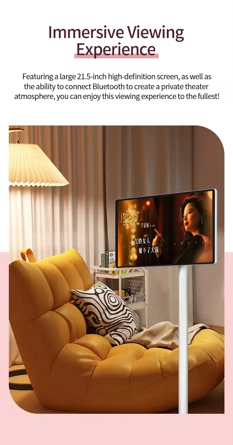 전면 카메라 Stanbyme TV LCD 모니터, 21.5 인치 스마트 디스플레이, 이동식 충전식 휴대용 TV, 블루투스 원격 옵션, 8MP