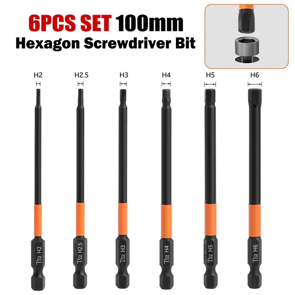 

6 Pcs Hex Agon Scr Ewdriver Bit R Power Dri Ll Len Gth 100mm