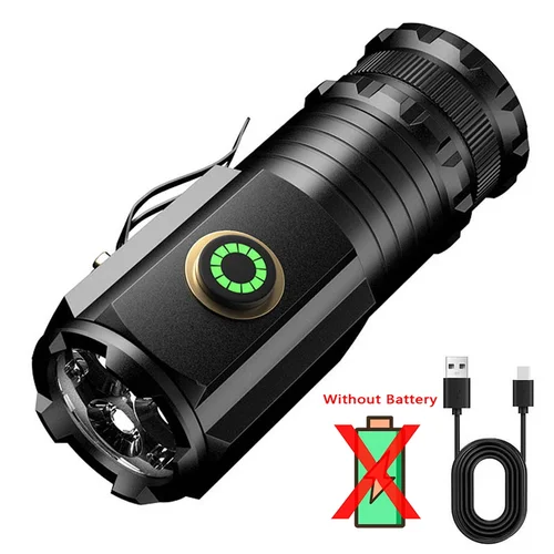 미니 LED 손전등, 휴대용 USB 충전식 내장 배터리, 펜 클립 및 테일 마그넷 포함, 3LED 초강력 플래시 라이트 7