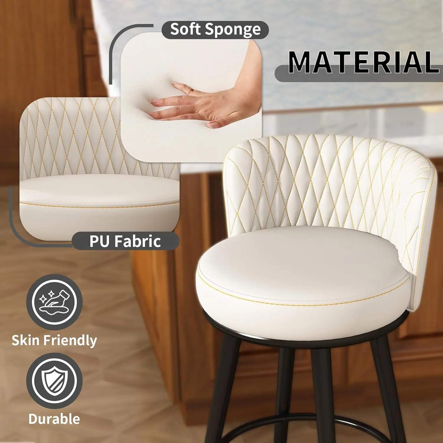 Bar Stools Set of 4, 27 Inch Barstools with Sturdy Legs, Leather Farmhouse Counter Height Bar Stool