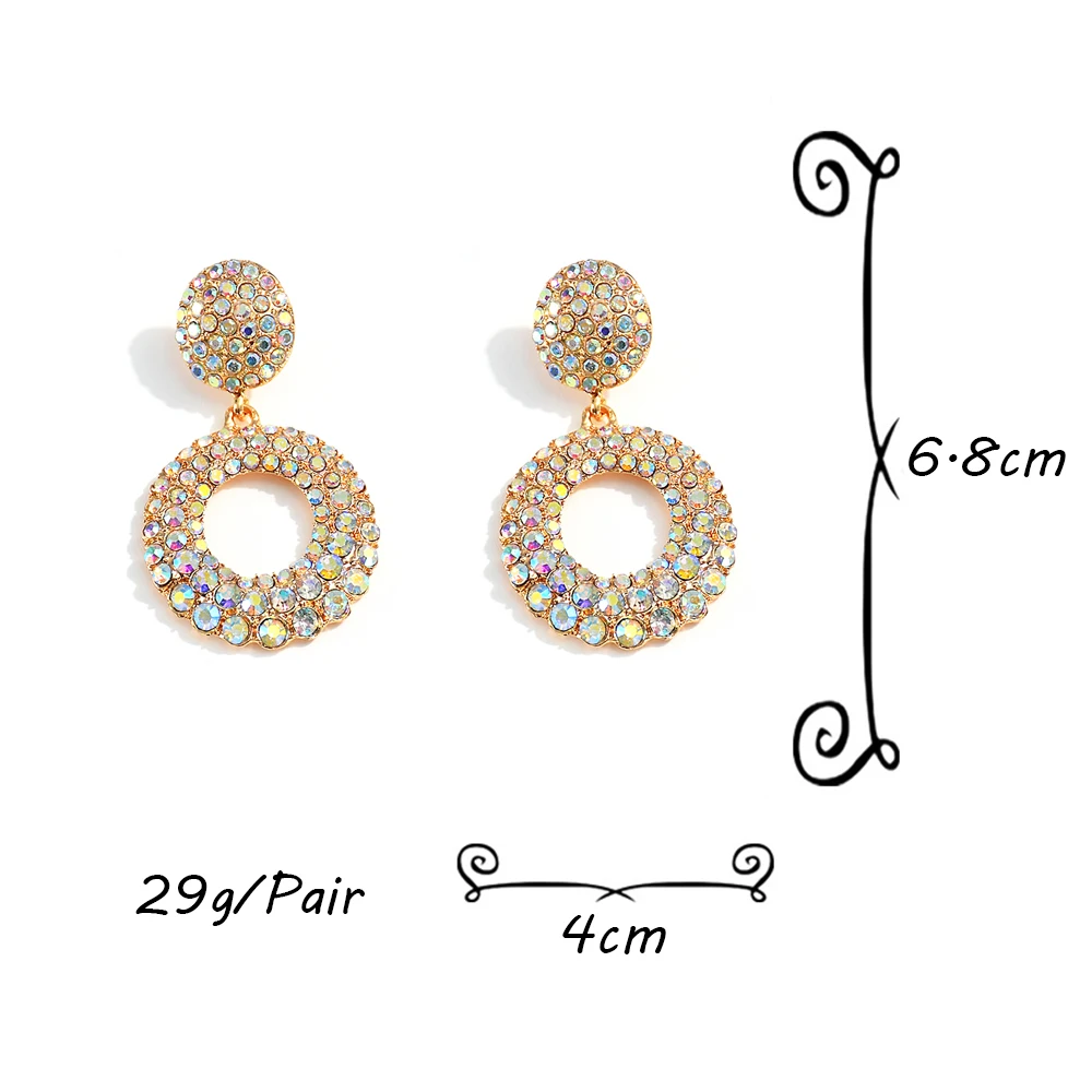 Statement Round Colorful Rhinestone Long Drop Earrings For Women drop earrings,dangle earrings,crystal earrings,long earrings