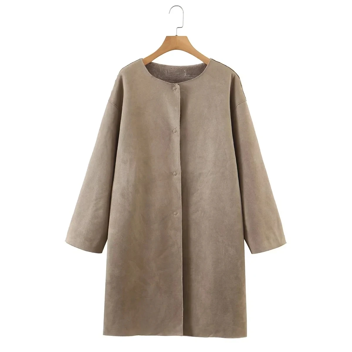 

Women's Winter Coats Khaki Suede Jacket 2022 Warm Overcoat Autumn Classic Casual Fashion Chic Stylish Streetwear Vintage Basic
