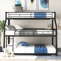 Twin Full Queen Triple Bunk Bed with Long and Short Ladder and Full-Length Guardrails,Black Kid Bed Boys Bed Children Furniture 2