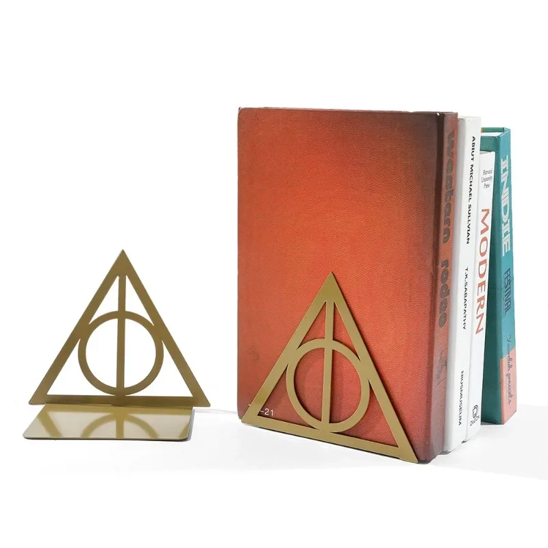 Triangle graphic book end, metal heavy-duty book end, fan organized desktop, home office, iron book end 2