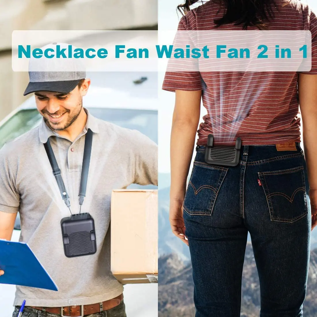Portable waist clip fan USB neck hanging mini fan outdoor sports air conditioning refrigeration with power bank function handheld fan neck fan
