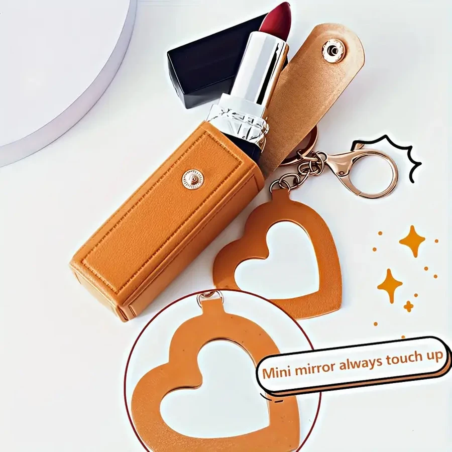 Heart-shaped Mirror Portable Mini Lipstick Bag