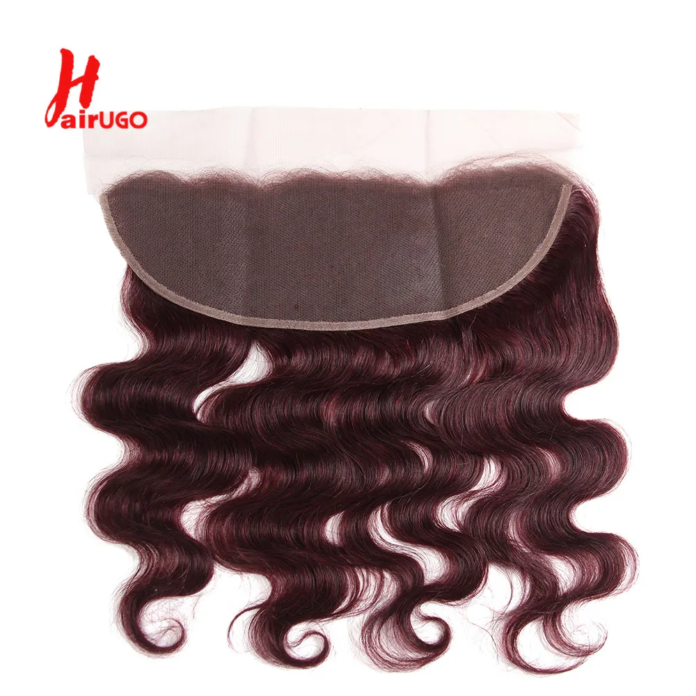 Фото HairUGo бразильские 99J волнистые 13x 4 кружевные передние 100% человеческие волосы 130% плотность Реми волосы бордовые кружевные передние с детскими волосами №2