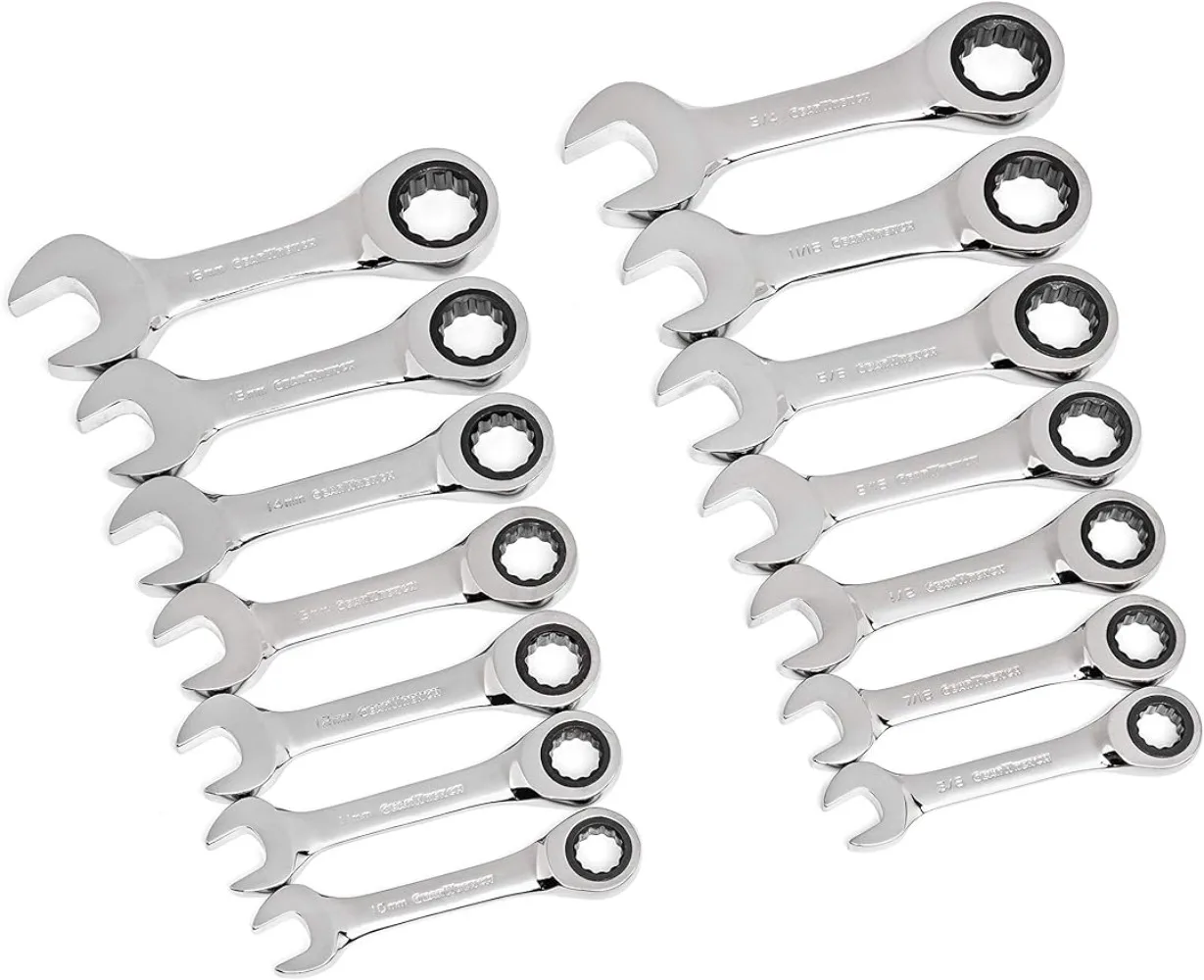 

GEARWRENCH 14 Pc. 12 Point Stubby Ratcheting SAE/Metric Combination Wrench Set - 85206