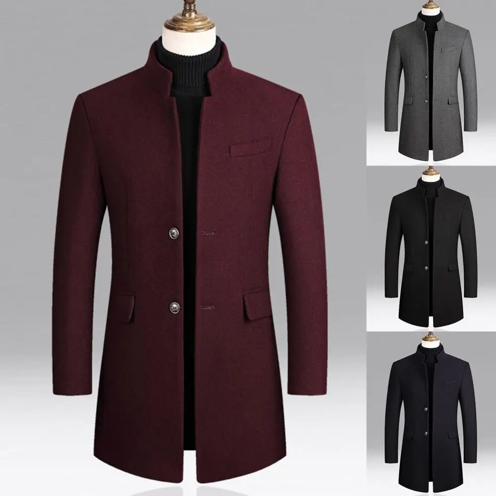 

Winter Fashion Men Slim Long Sleeve Cardigans Blends Coat Jacket Suit Solid Mens Long Woolen Coats Business Overcoat Trench Coat