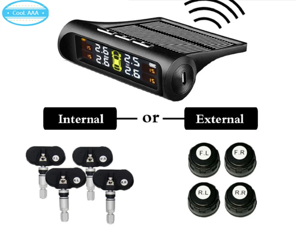 

Автомобильная система контроля давления в шинах на солнечной энергии TPMS цифровой ЖК-дисплей Автомобильная сигнализация безопасности Бесплатная доставка