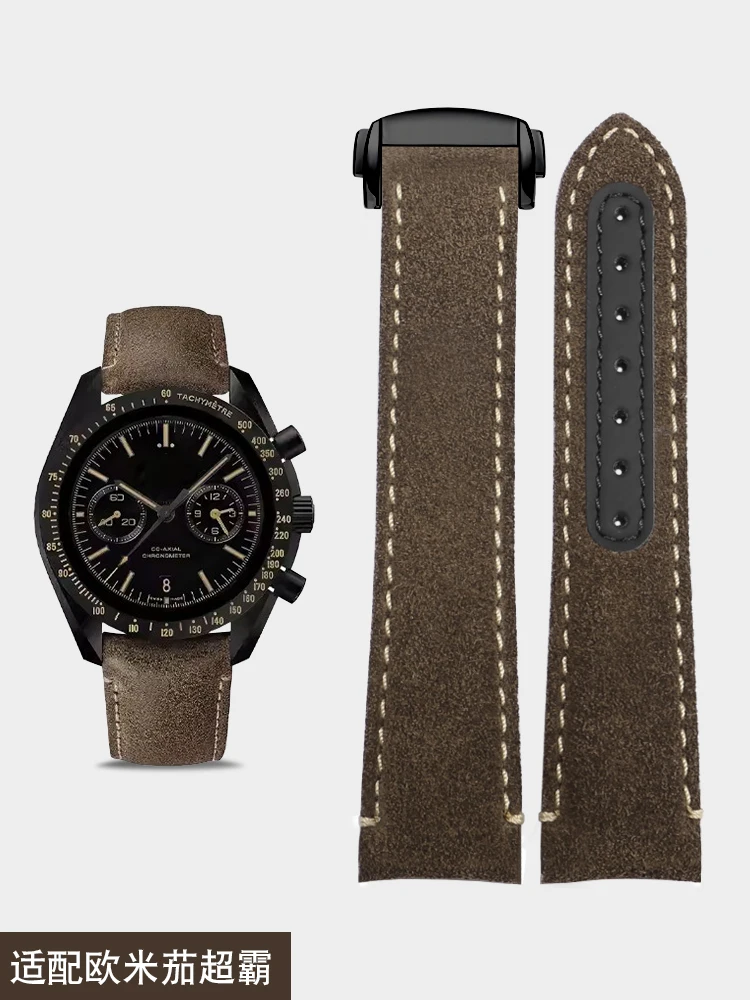 Compatibile Con Il O-Mega Speedmaster Dark Side Of The Moon 311.92.44 Orologio In Pelle Bovina Nabuk Con Accessori Da Uomo