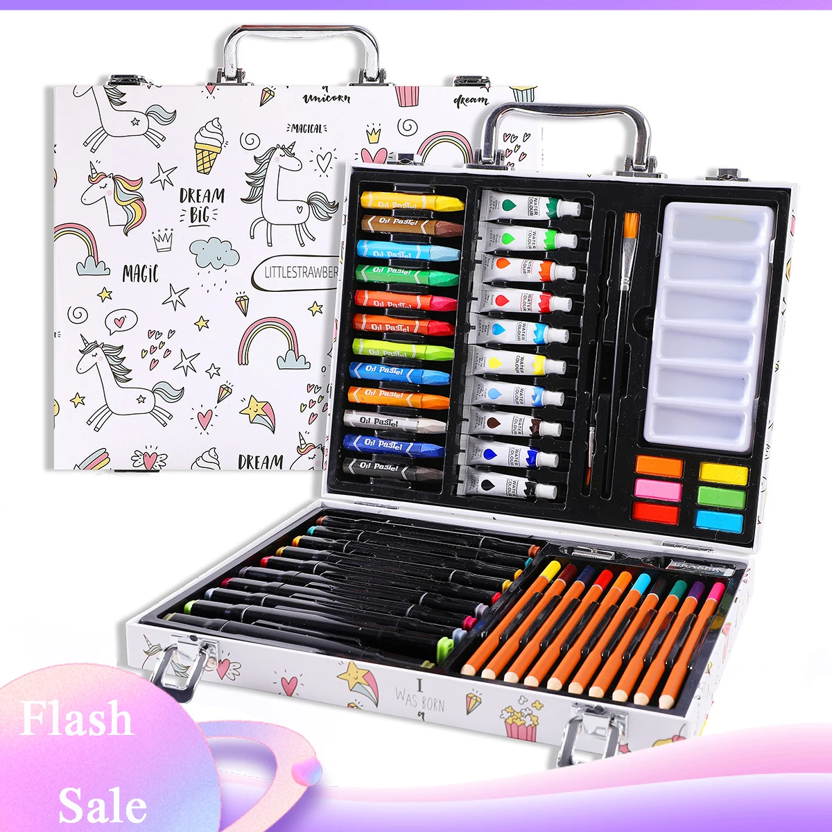 

53Pcs Kids Drawing Set Children's Paint Suitcase Drawing Kit Watercolor Markers Crayons Art Painting Tools For Children Gifts