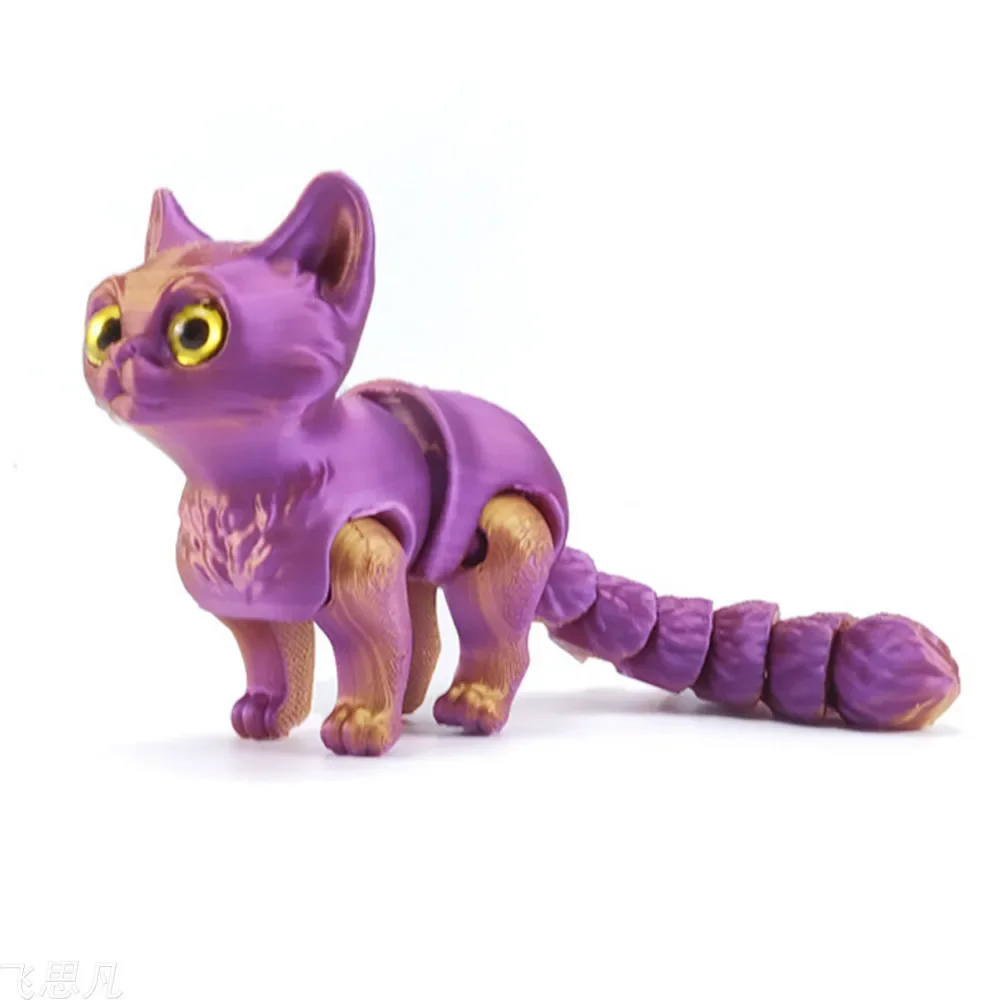 Cute 3D Printed Mini Cat Figure with Glittering Eyes - Movable Joint Room Decor & Kids Gift