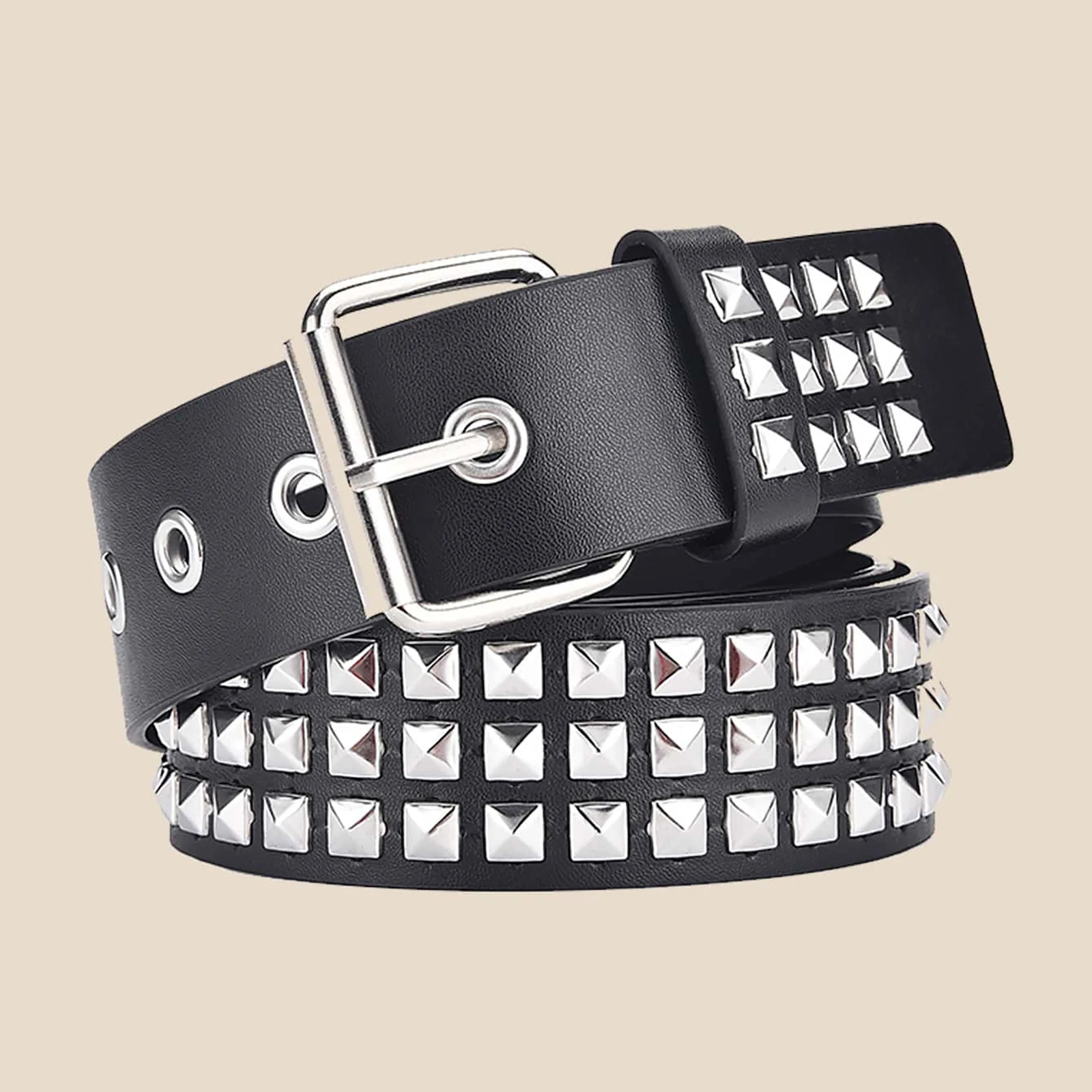 

2023 New Square Bead Rivet Belt Metal Pyramid Belt Men And Women Punk Hardware Jeans Belt Designer Belt Woman Belts