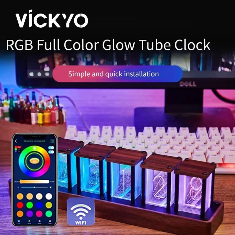 

VICKYO RGB Nixie Glow Tube Clock Night Light For DIY Handmade Electronic Alarm Clocks Desktop Decor Table Lamp For Room Gift