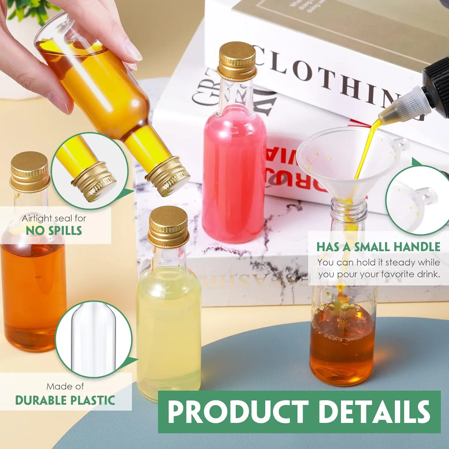 Plastic Spirit Bottles 50Pack Mini Liquor Bottles Empty Spirit Bottles with Black Cap Mini Alcohol Bottles Miniature For Weddings Party