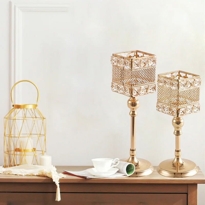 Crystal Tealight Candle Holders Coffee Dining Table Centerpieces Metal