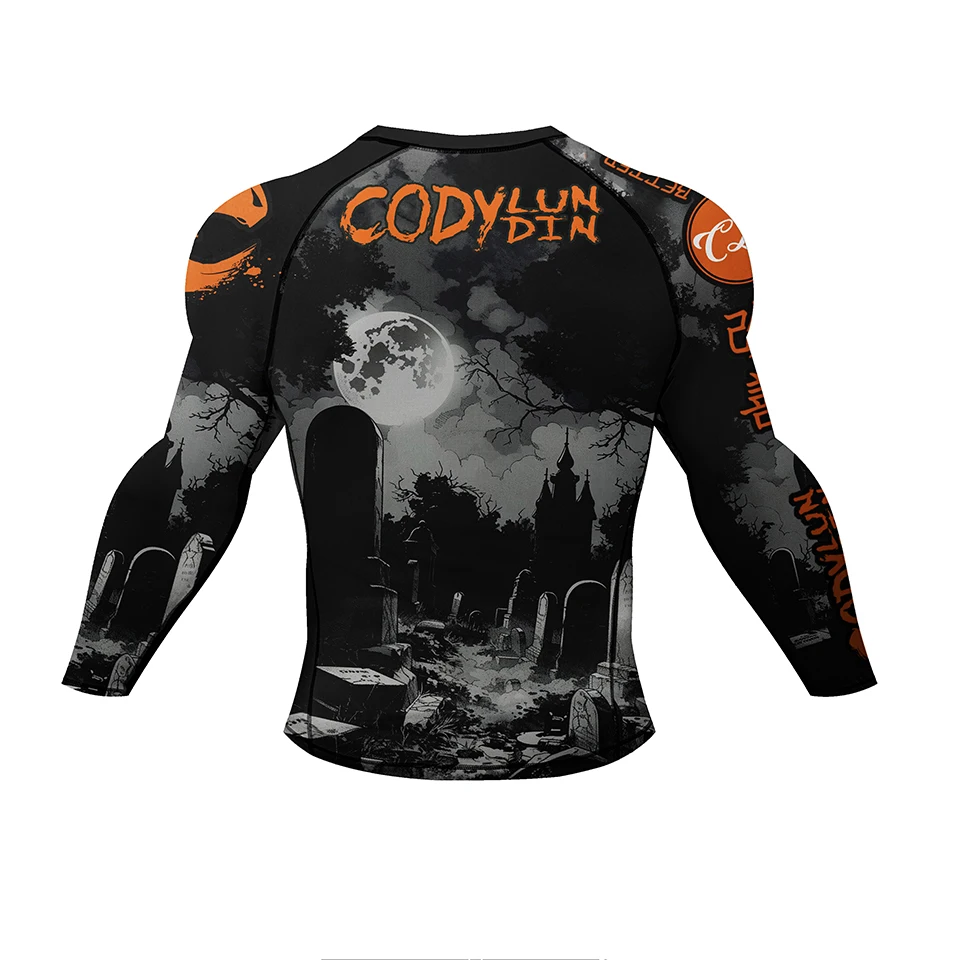 New Skull Men Rashguard Jiu Jitsu MMA T-shirt+Shorts Set Bjj Kickboxing Grappling Boxing Jerseys Muay Thai Rash Guard Sportswear