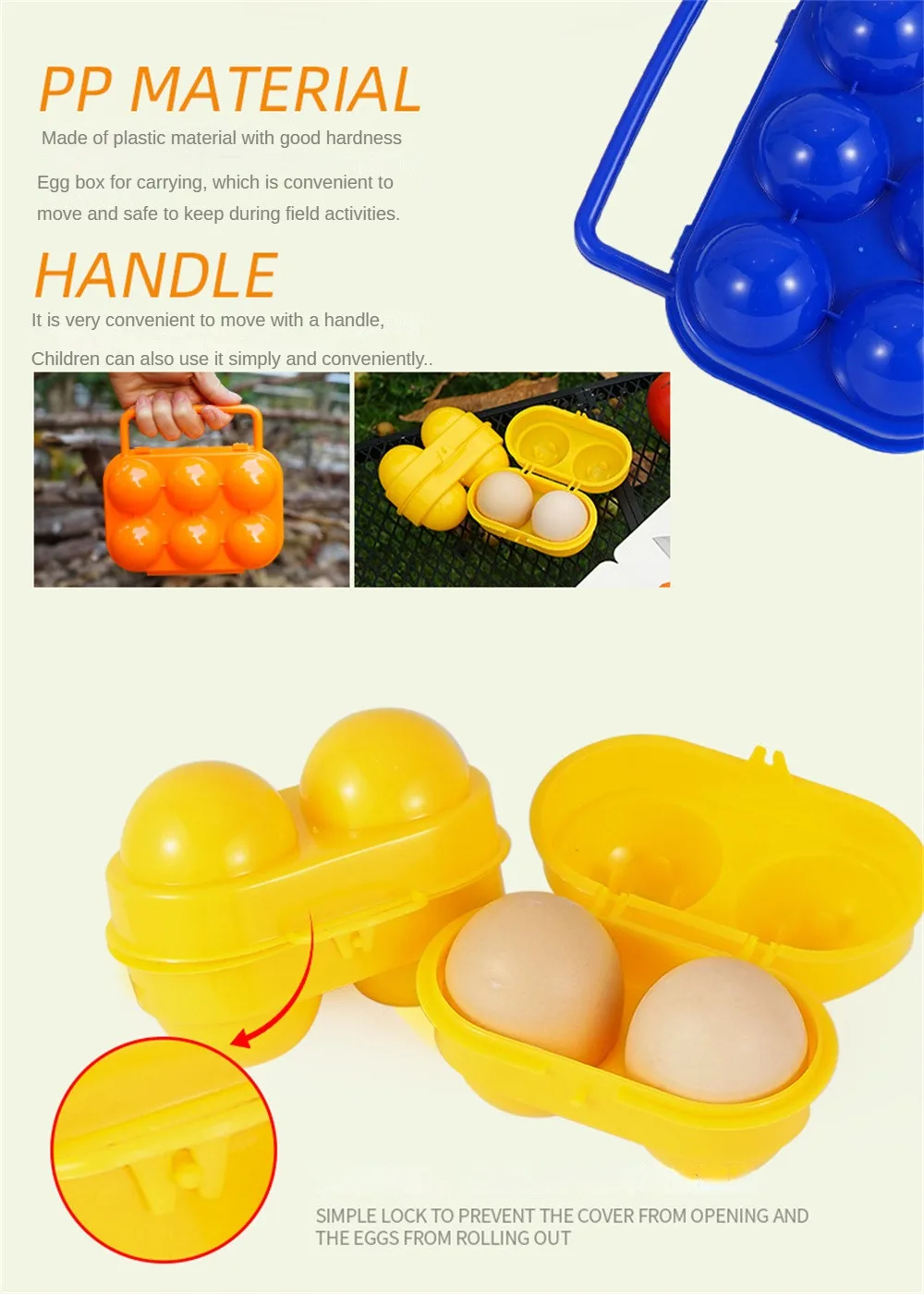 Description Picture 3 of itemEgg Storage Box 2 Grids Portable Plastic Egg Dispenser Holder Container Organizer For Outdoor Traveling Camping Picnic Eggs Case