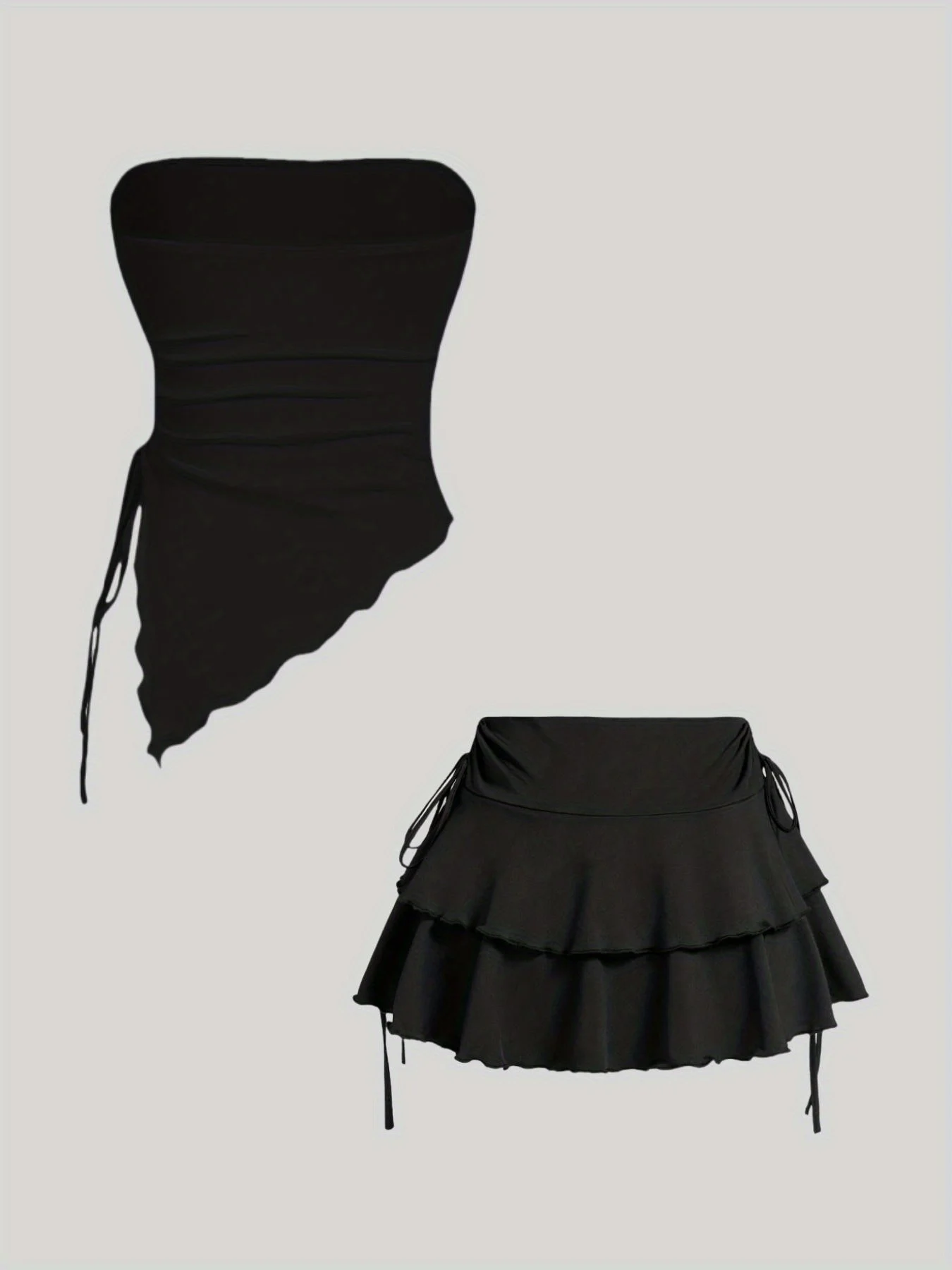 Women's versatile short skirt+sexy strapless and contracted women's vest set 1