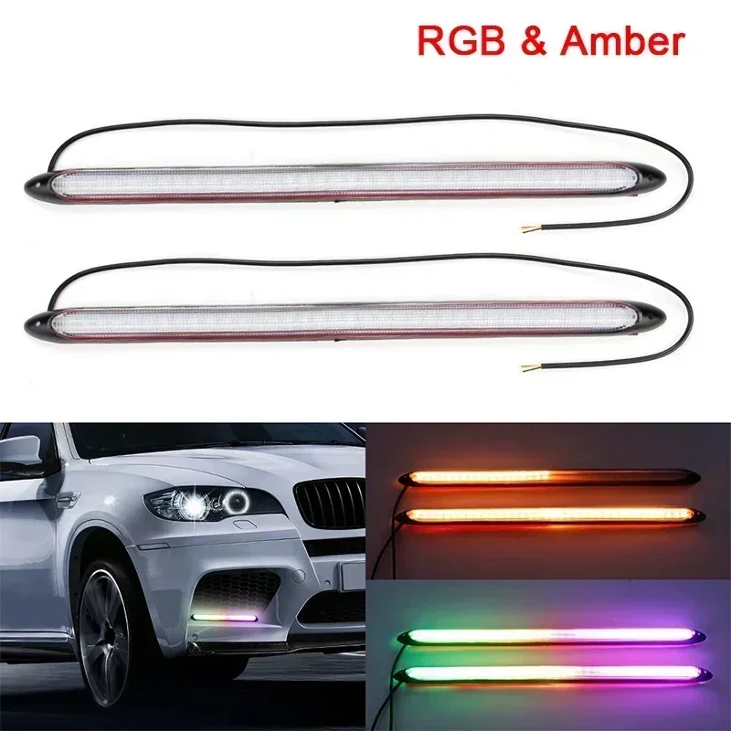 Luci di marcia diurna a LED per auto Flusso sequenziale impermeabile Indicatore di direzione Luce DRL Faro per auto (Luce bianca/ambra/RGB) - immagine 6