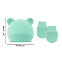 Baby Anti Scratching Cotton Gloves Infant Hat Set Newborn Face Protection Scratch Mittens Breathable Cotton Warm Cap Baby Bonnet 6