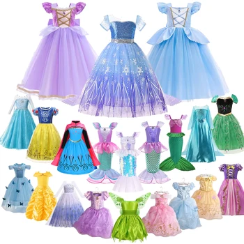 Elsa Anna Kid Princess Girls Dress Rapunzal  Kids Cosplay Halloween Vestidos Children Costume Birthday Party Dress 1