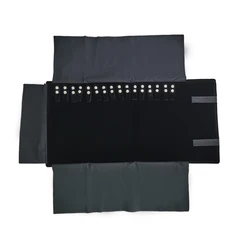 Compact Travel Jewelry Organizer and Necklace Holder - Portable Roll - Up Storage Case (All Black Large)