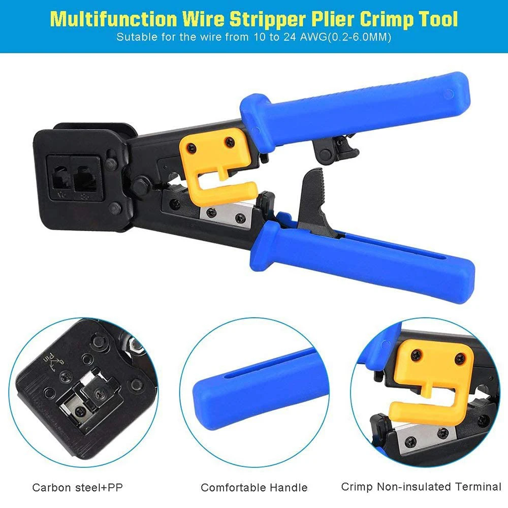 Ferramenta do Friso de Hoolnx Rj45 Passa Através do Descascador do Cortador do Crimper dos Ethernet para Cat5e Cat6 Rj45 Rj12 Regular e Passe da Extremidade Através dos Plugues a - Imagem 2