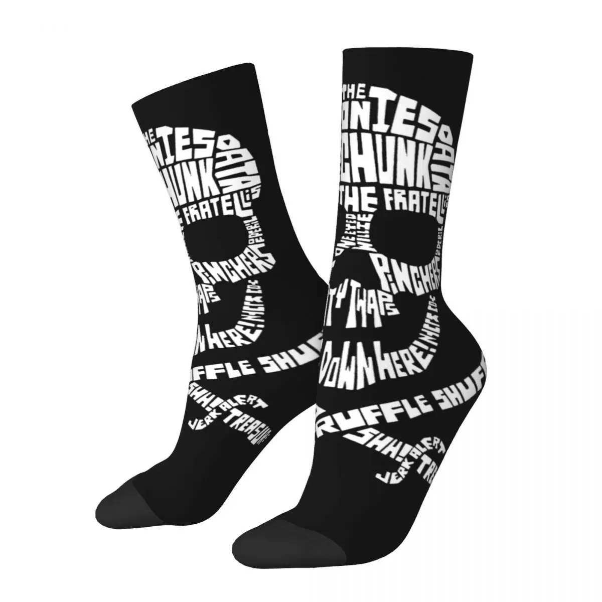 

Colorful The Goonies Skull Quotes Football Socks Never Say Die Polyester Crew Socks for Unisex