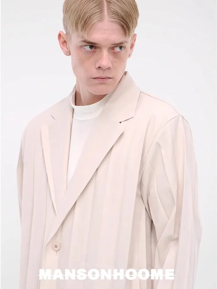 Miyake pleated men's casual suit suit simple solid color senior office Korean fashion men's jacket pants two-piece set 5