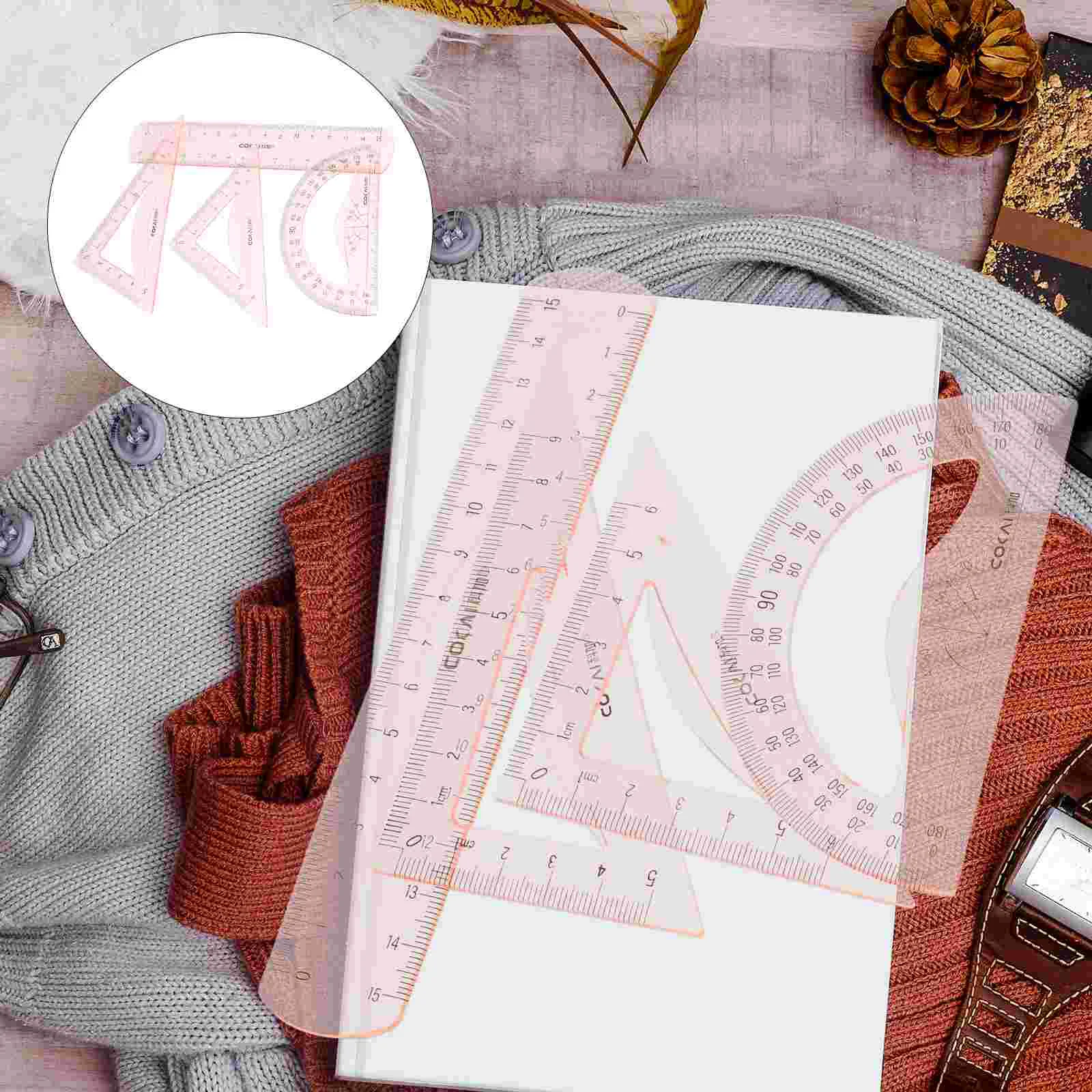 4pcs/Set Plastic Straight Triangle Ruler Geometry Protractor Drafting Ruler Precise Measuring Ruler School Office Stationery