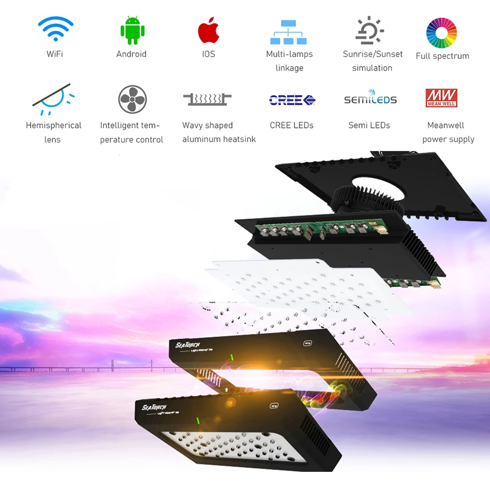 씨토치 LM-35Pro 280W 풀 스펙트럼 WiFi 앱 프로그래밍 가능 해수 해양 산호초 어항 LED 수족관 조명