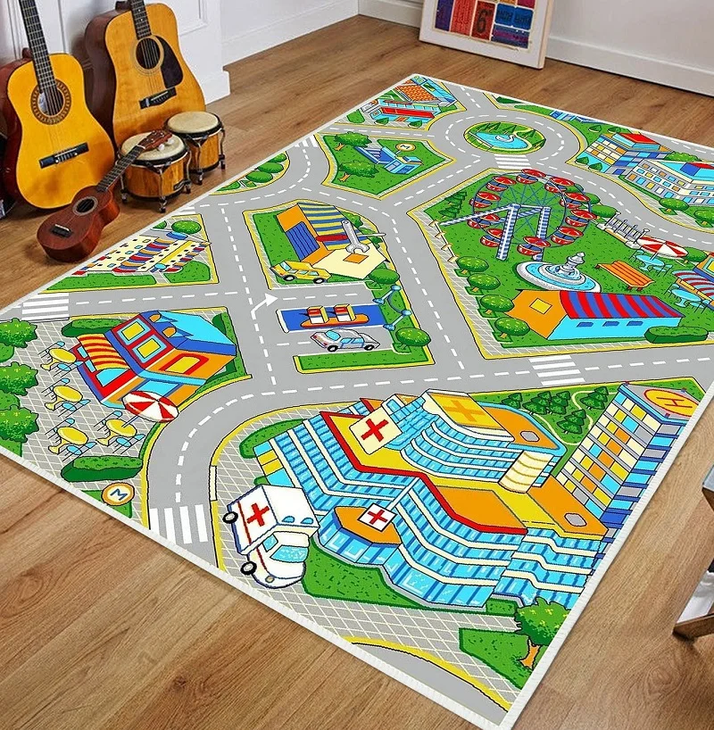 Kid Play Mat Indoor Baby Crawling Rug Toddler Educational Toy With Town Picture City Road Printed Carpet Tile For Living Room 6