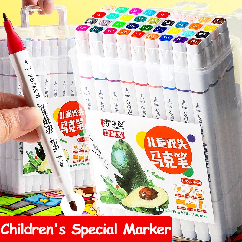 세척 가능한 양면 마커 세트, 안전한 미술 용품, 하이라이터 펜, 어린이 학교 문구, 12 색, 18 색, 24 색, 36/48 색