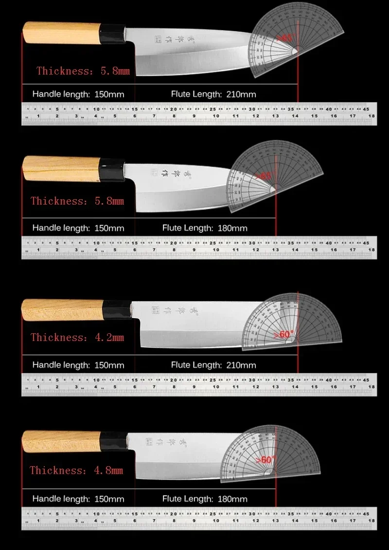 Japanese Knife Set Chef's Fish Filleting Knife Sashimi Sushi Slicing Knife Maple Handle Utility Paring Cooking Tools 6